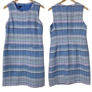 TALBOTS Blue Stripe Tweed Sleeveless Sheath Dress 10P Business Casual Spring